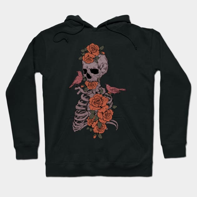 Floral Skeleton and birds Hoodie by Jess Adams